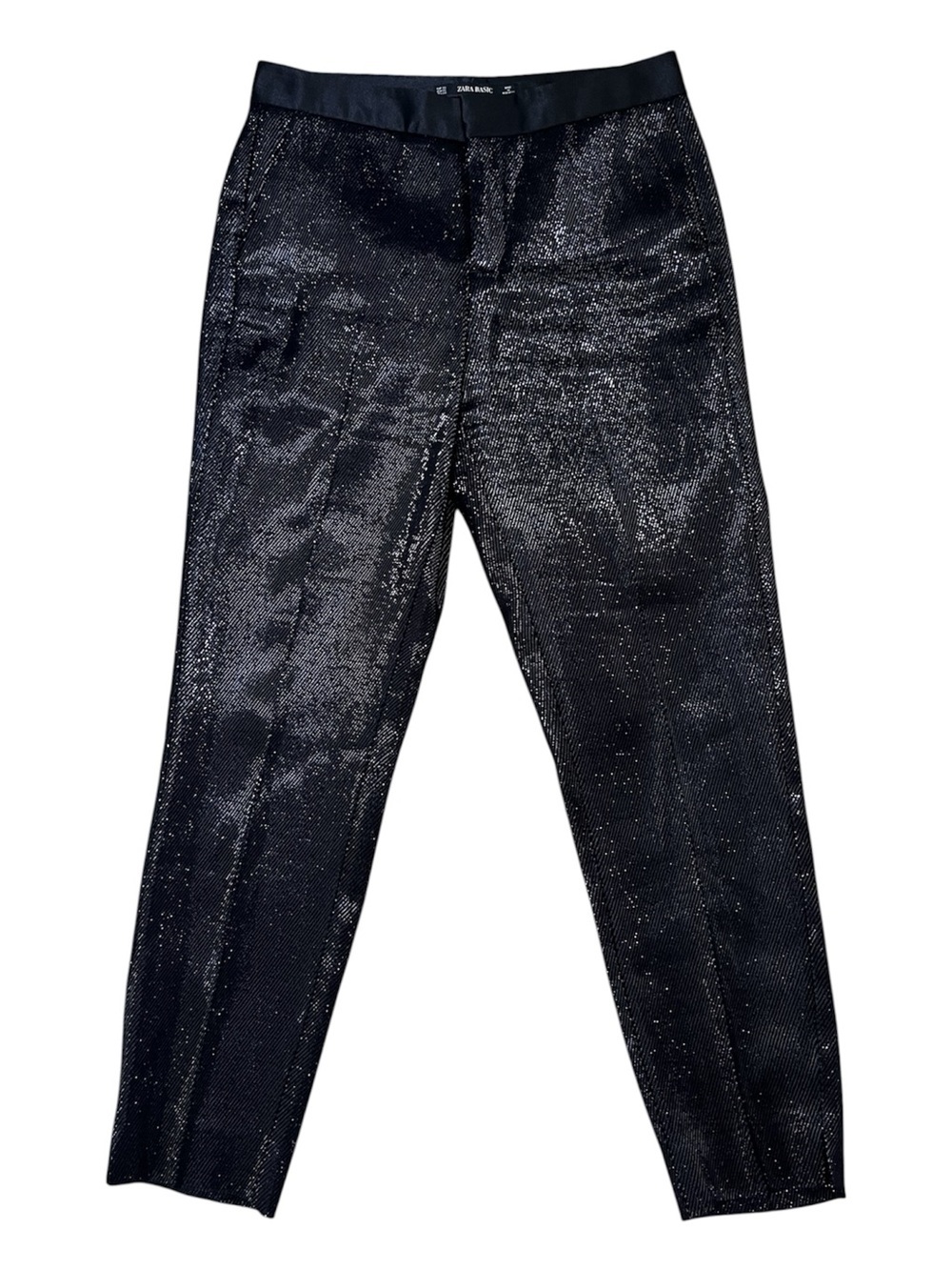 Zara Black Silver Metallic Thread Trouser Tuxedo Party Pants Women’s XS